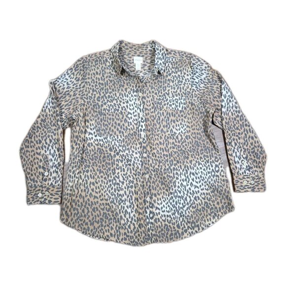 Chico's Tops - Chico's Leopard Button Down Top Long Sleeve Cheetah Chicos 2 Women's L